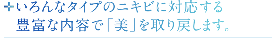 いろんなタイプのニキビに対応する 豊富な内容で「美」を取り戻します。